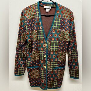 Vintage Eccobay Half Front 5 Button Colorful Eclectic Cardigan Size S